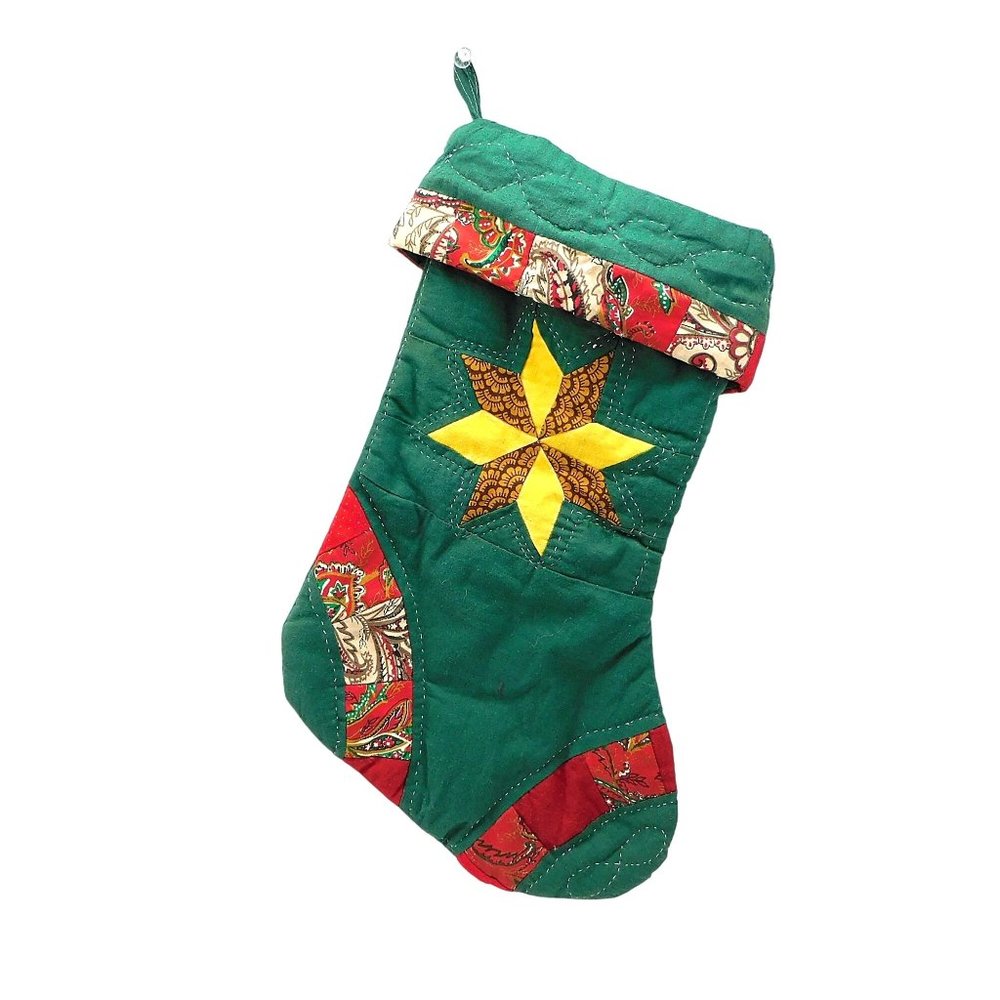 Green Quilted Star Christmas Stocking 16"